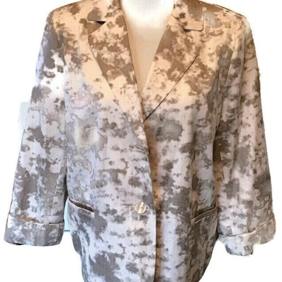 Robert Kitchen Canada Womens Blazer Jacket White and Taupe Button Size 14 Care - Picture 1 of 9